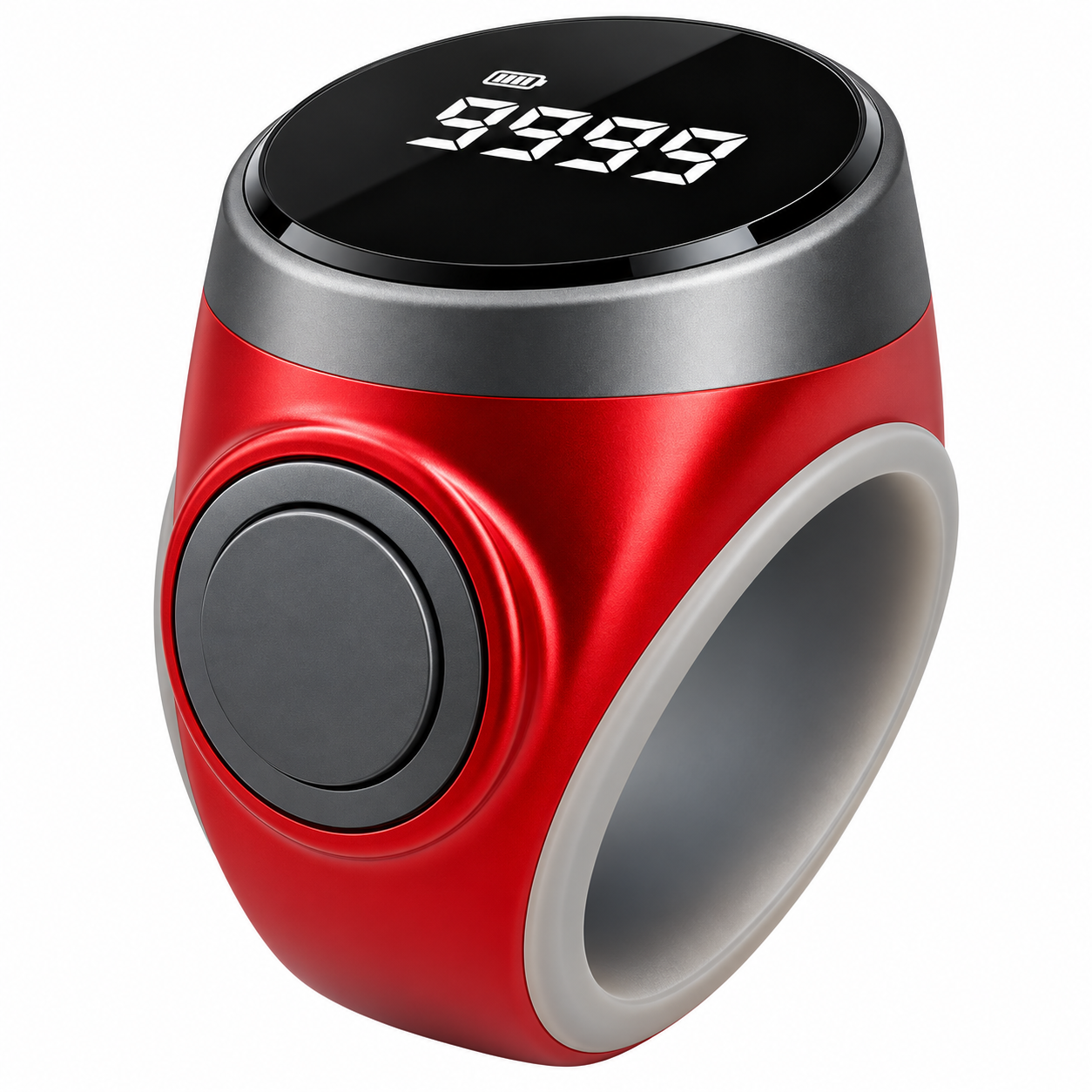 The image shows a Portable Ring Naam Japa Tally Counter with a 1 lakh counting capacity, designed for easy Naam Jap, chanting, meditation and prayer. Its compact ring design makes it convenient to carry and use as a Japa Counter, Jaap Counter, Chanting Counter, Mala Counter and Mantra Counter.