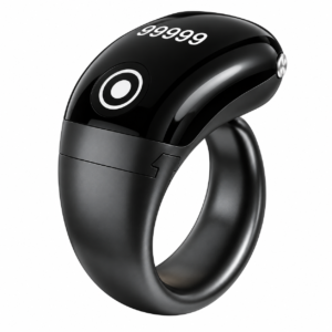 The image shows an Android Touch Display Slim Ring Japa Counter with a compact and adjustable ring design. This Digital Naam Jap Counter is designed for easy chanting and can connect with an Android app to track Japa data, making it suitable for Naam Jap, meditation, prayer and mantra chanting.