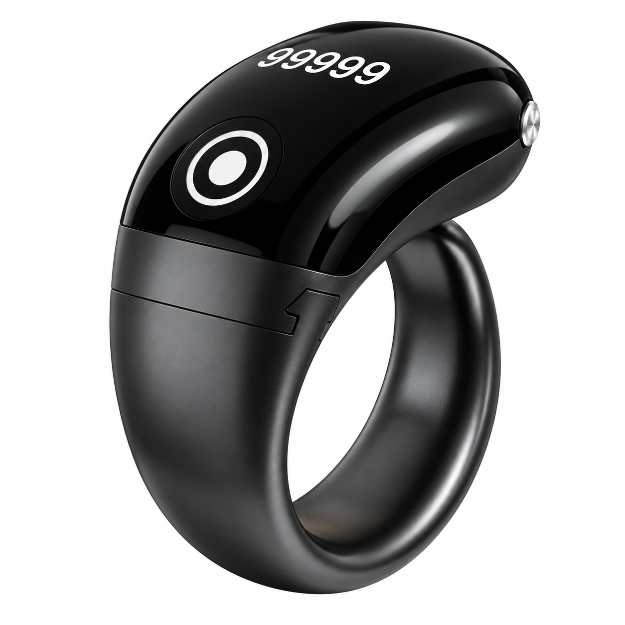 The image shows an Android Touch Display Slim Ring Japa Counter with a compact and adjustable ring design. This Digital Naam Jap Counter is designed for easy chanting and can connect with an Android app to track Japa data, making it suitable for Naam Jap, meditation, prayer and mantra chanting.