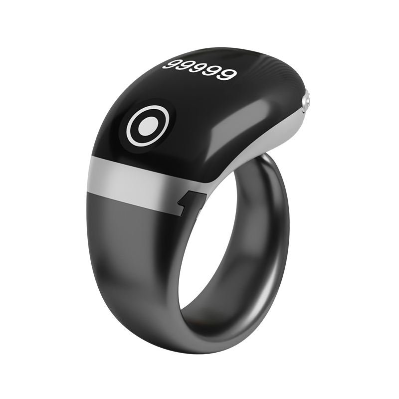 The image shows an Android Touch Display Slim Ring Japa Counter with a compact and adjustable ring design. This Digital Naam Jap Counter is designed for easy chanting and can connect with an Android app to track Japa data, making it suitable for Naam Jap, meditation, prayer and mantra chanting.