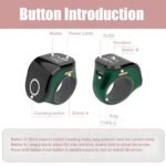 The image shows a Portable Ring Japa Counter with Android connectivity and touch display, featuring an adjustable ring design for comfortable use. This digital Naam Japa Counter helps track chanting data through a connected app and is suitable for Naam Jap, Jaap, meditation, prayer and mantra chanting.