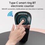 The image shows an Android Touch Display Slim Ring Japa Counter with a compact and adjustable ring design. This Digital Naam Jap Counter is designed for easy chanting and can connect with an Android app to track Japa data, making it suitable for Naam Jap, meditation, prayer and mantra chanting.