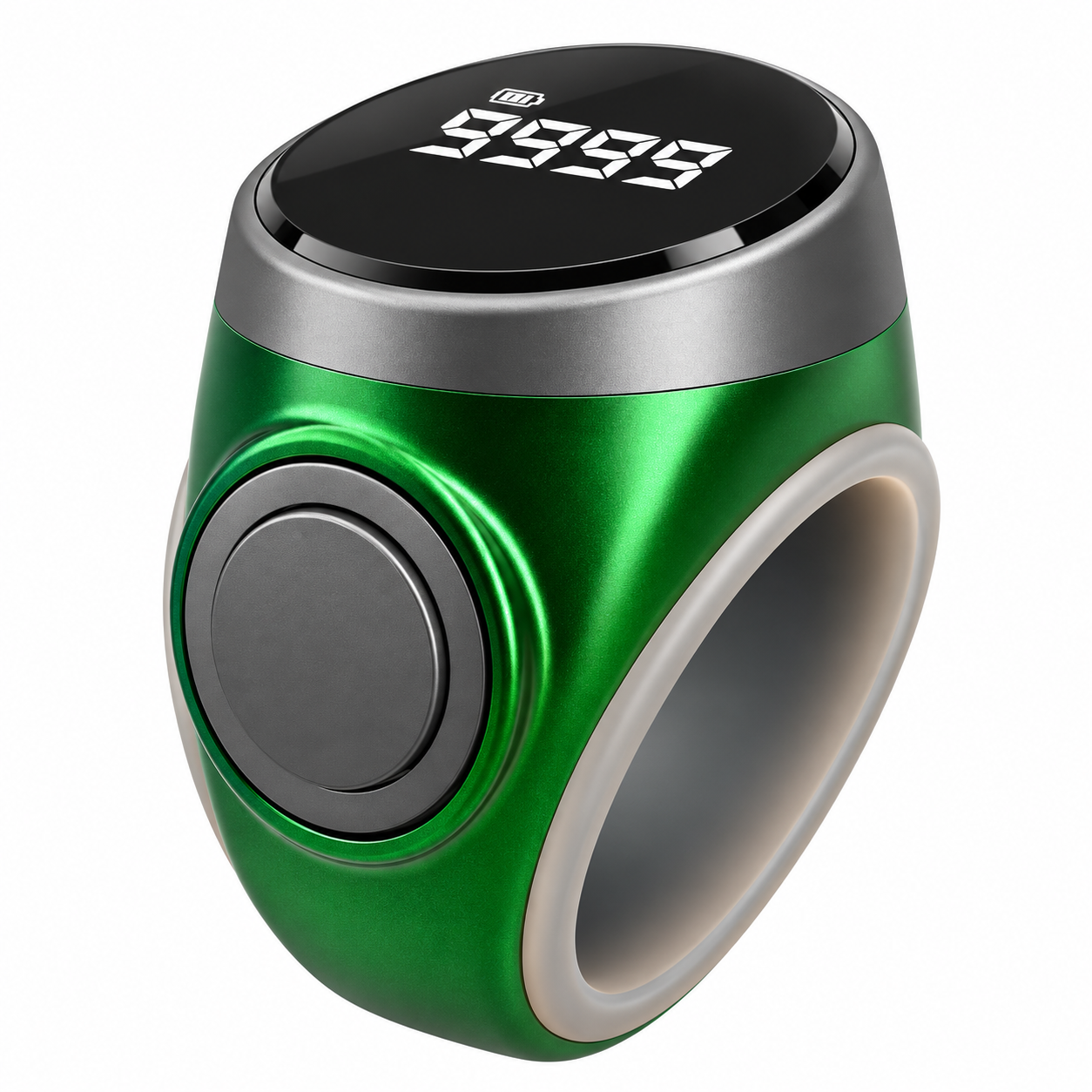The image shows a Portable Ring Naam Japa Tally Counter with a 1 lakh counting capacity, designed for easy Naam Jap, chanting, meditation and prayer. Its compact ring design makes it convenient to carry and use as a Japa Counter, Jaap Counter, Chanting Counter, Mala Counter and Mantra Counter.